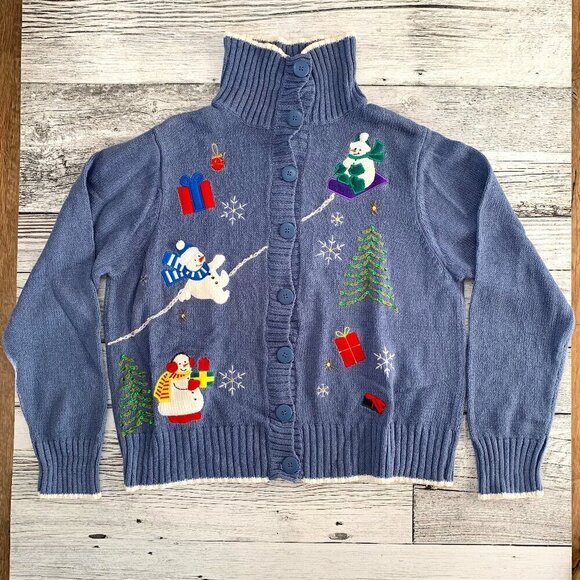 NWT Vintage Christmas Cottagecore Embroidered Cardigan Sweater - Picture 1 of 7